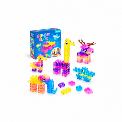 Klocki Żelowe Sensoryczne 40 el. Magic Gummy Bloc – Miękkie Gniotki Konstrukcyjne dla Dzieci