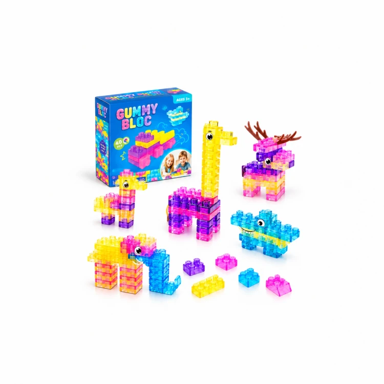 Klocki Żelowe Sensoryczne 40 el. Magic Gummy Bloc – Miękkie Gniotki Konstrukcyjne dla Dzieci